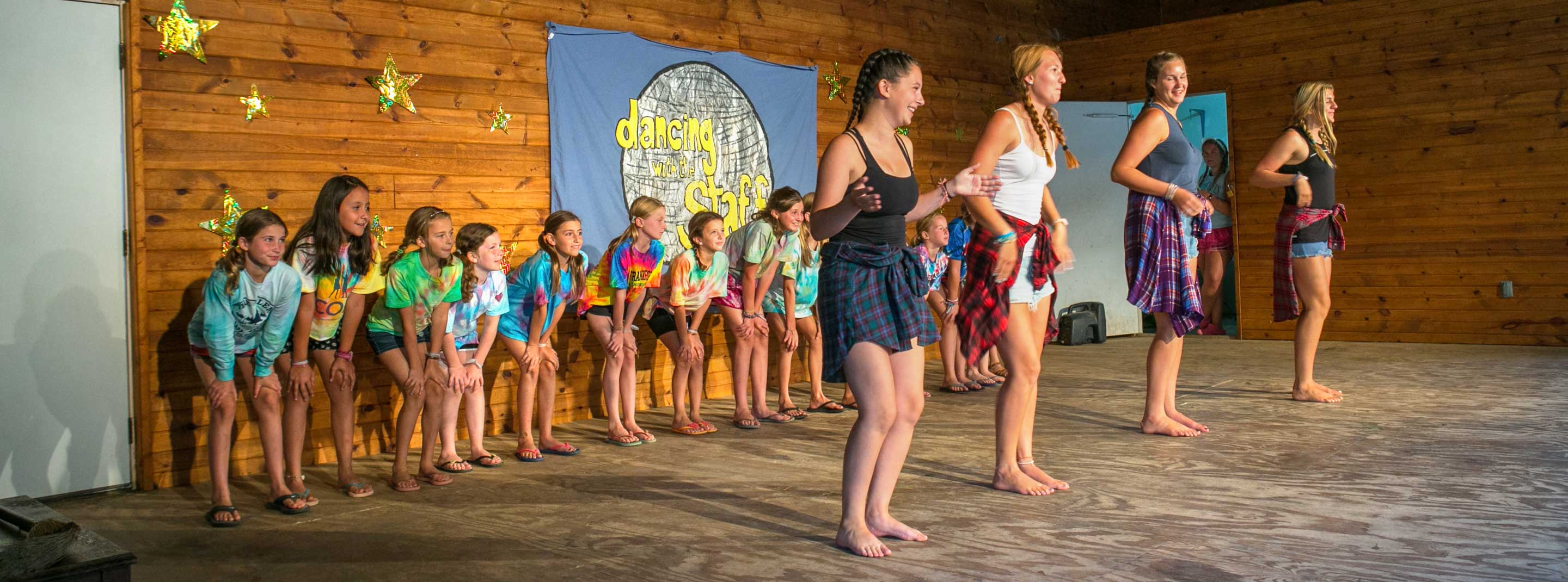 Campers and staff at performing arts activity